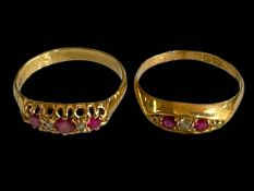 Two ruby and diamond 18 carat gold rings, sizes Q and R.