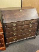 Georgian mahogany four drawer bureau, 101cm by 100cm by 49cm.