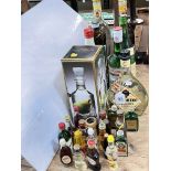 Collection of spirits and wine including Campari 100cl, Liquore Strega 1000ml, Kabanes, etc.