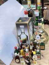 Collection of spirits and wine including Campari 100cl, Liquore Strega 1000ml, Kabanes, etc.