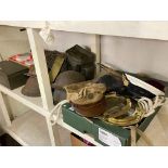 Two large RNLI flags, assorted helmets, ammunition boxes, nautical items including caps, etc.