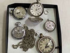 Five pocket watches including two silver.