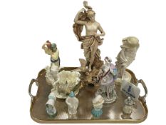 Large Austrian figure, Royal Worcester Eastern Water Carrier figure, four candle snuffers,