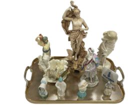 Large Austrian figure, Royal Worcester Eastern Water Carrier figure, four candle snuffers,