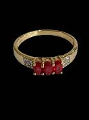 Ruby and diamond 9 carat gold ring, size S.