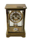 Gilt brass four glass mantel clock, 27.5cm.