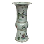 Large Chinese vase with flared rim and waisted band decorated with figures in landscapes,