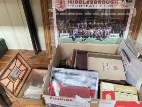 Signed Middlesbrough team photo 1996/97, football programmes, luggage labels, etc.