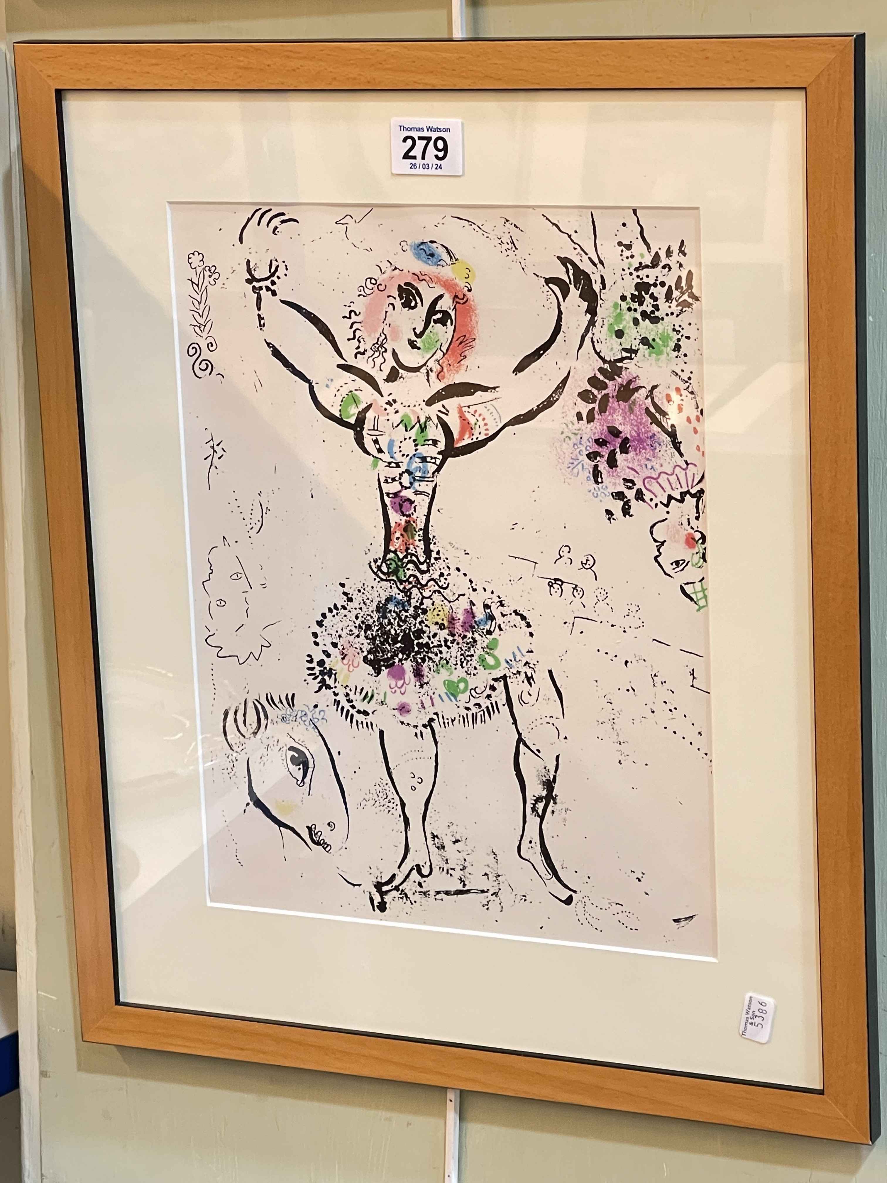 Marc Chagall, La Jongleuse, lithograph, 30.5cm by 23cm, in glazed frame, related text verso.