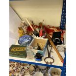 Set of bagpipes, 19th Century cast metal bear, blue and white plates, bracelets, collectables.