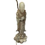 Oriental carved soapstone figure table lamp, total height, 65cm high.