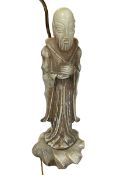 Oriental carved soapstone figure table lamp, total height, 65cm high.