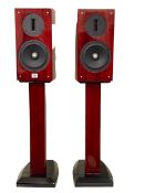 Pair polished finish Lake hi-fi audio speakers on stands, 102.5cm.