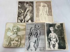 Dominic Fels, Collection of five nude studies, largest 23cm by 14.5cm, all unframed.