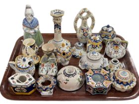 Collection of 19th Century and later Faience china including inkwells, figure, lidded pots, etc.