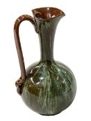 Linthorpe Pottery green/brown streak glazed ewer, shape number 826, 16cm.