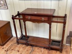 Edwardian hallstand having central drawer flanked by two stick stands, 84cm by 106cm by 33.5cm.