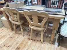 Pine farmhouse style turned leg kitchen table, 78.