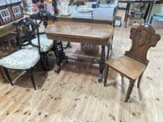 Victorian walnut fold top card table,