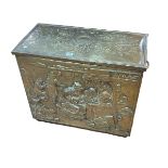 Ornate decorated two handled log bin, 55cm high.