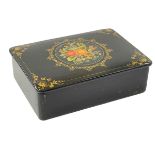 Russian lacquered box with foliate decoration, signed, 14cm across.