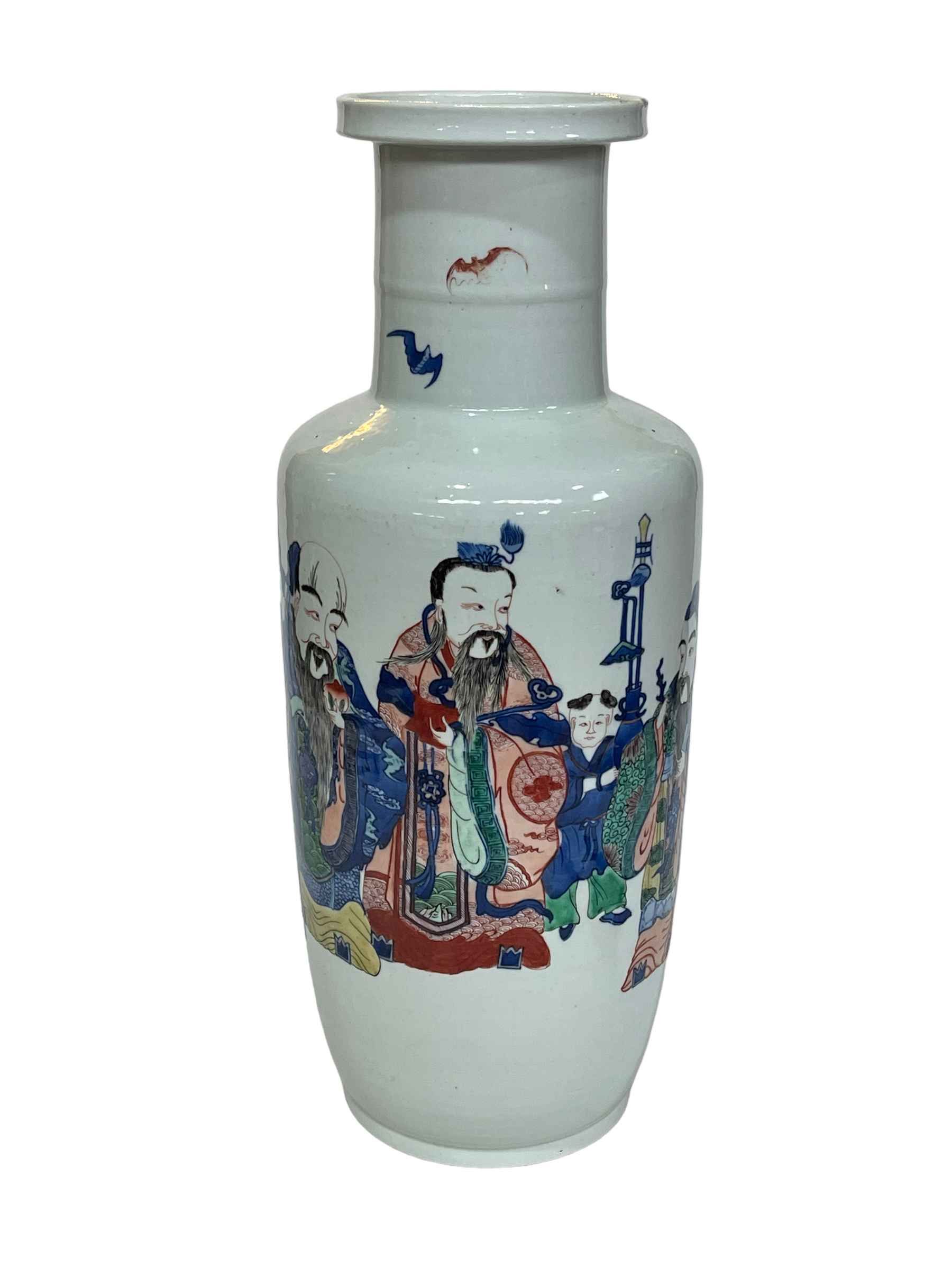 Large Chinese porcelain vase decorated with figures with twin blue ring and red seal to base, 48.