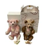 Two Steiff Classic teddy bears, cappuccino and pink, both with boxes.