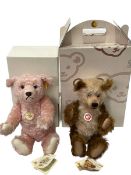 Two Steiff Classic teddy bears, cappuccino and pink, both with boxes.