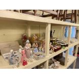 Collection of Lladro figurines, bell weights, Susie Cooper Nebula, EP Wares, glass,
