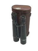 Ross, London, pair ministry field glasses in leather case.
