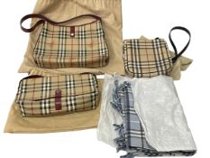 Three Burberry check bags and scarf (4).