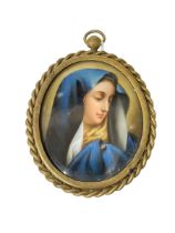 Hand painted oval portrait plaque with inscription to the reverse.