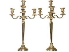 Pair of gilt coloured five branch candelabra, 79cm high.