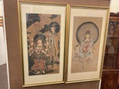 Pair Oriental gilt framed prints of Chinese Goddesses, 100cm by 54cm including frame.