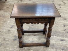 Titchmarsh & Goodwin carved oak stool, 47cm by 46cm by 28cm.