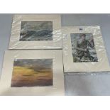 George Anderson Short, three mounted watercolours, Fisherman and two Landscape,