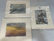 George Anderson Short, three mounted watercolours, Fisherman and two Landscape,