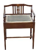 Edwardian inlaid mahogany piano stool, 74cm by 53cm by 40cm.