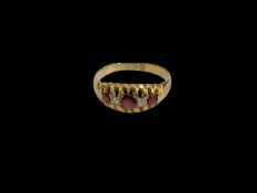 Ruby and diamond 18 carat gold ring, Chester 1912, size K/L.