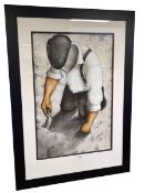 Lou Harris, Seed Planting, oil on paper, signed lower right, 89cm by 58cm, framed.