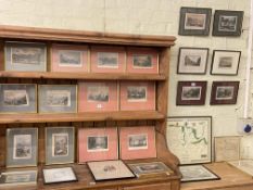 Four framed map prints and collection of 22 framed topographical prints.