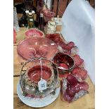 Collection of Cranberry glass, Staffordshire porcelain, etc.