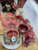 Collection of Cranberry glass, Staffordshire porcelain, etc.