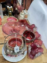 Collection of Cranberry glass, Staffordshire porcelain, etc.