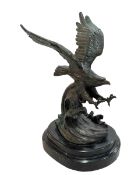 Bronze figure of a Swooping Eagle on marble base, 31.5cm.