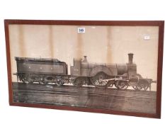 Framed photograph of a late 19th Century steam locomotive and tender, 40.