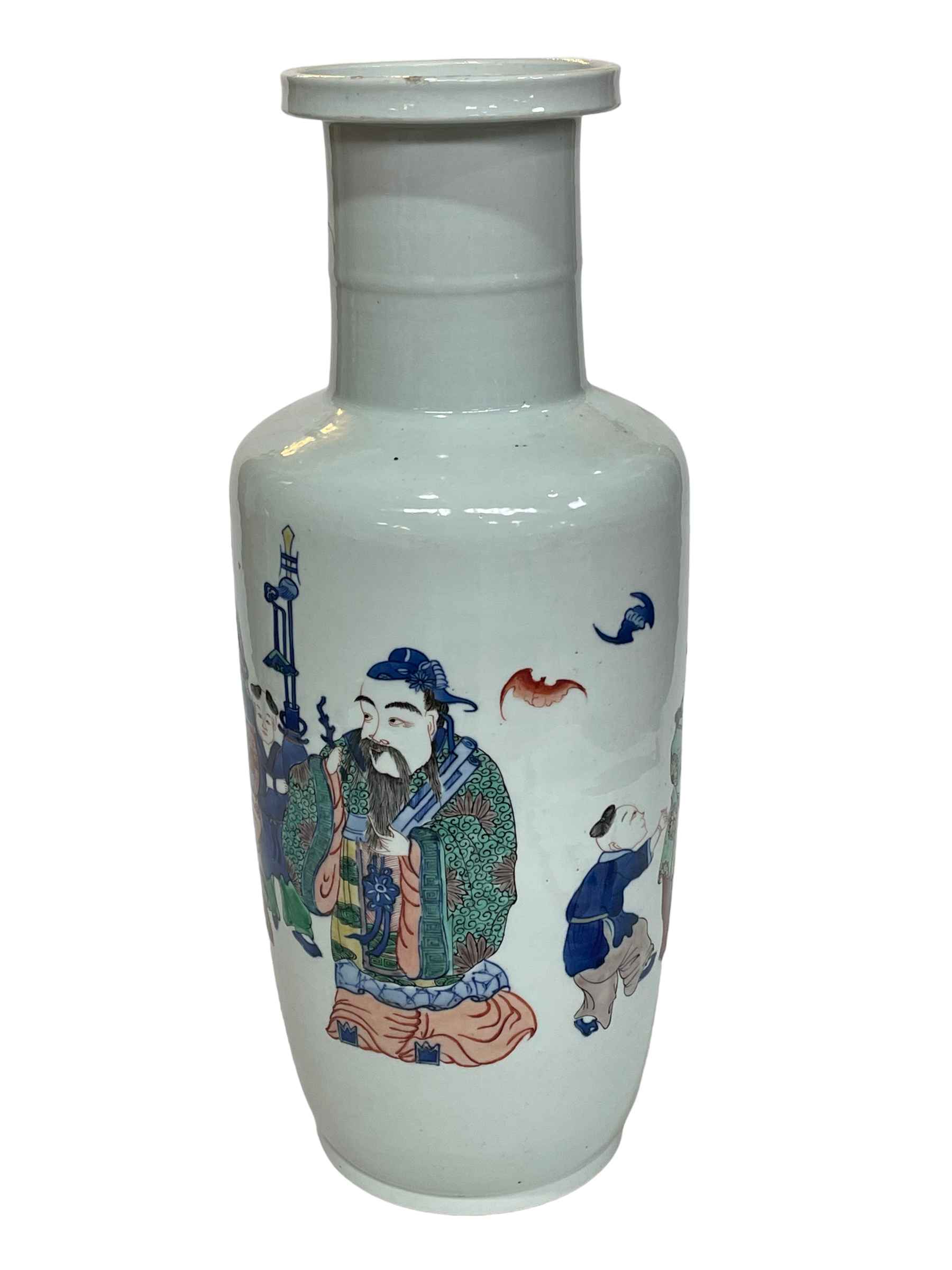 Large Chinese porcelain vase decorated with figures with twin blue ring and red seal to base, 48. - Image 2 of 4