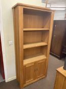 Next oak open bookcase cabinet, matching three door sideboard and entertainment stand (3).