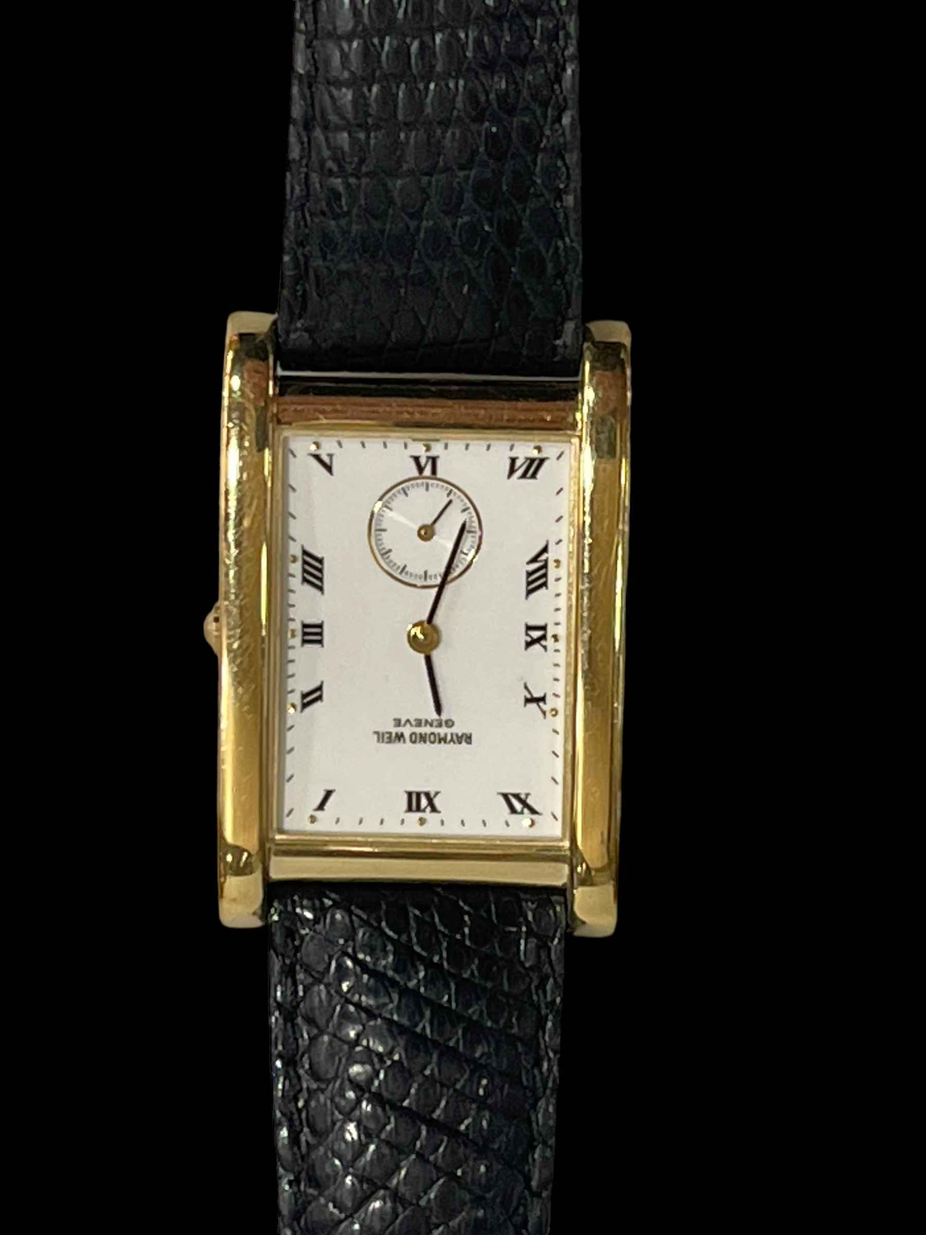 Raymond Weil tank style 18 carat gold plated wristwatch with papers. - Image 2 of 2