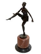 Art Deco style bronze of a Balancing Lady on marble base, 48cm.